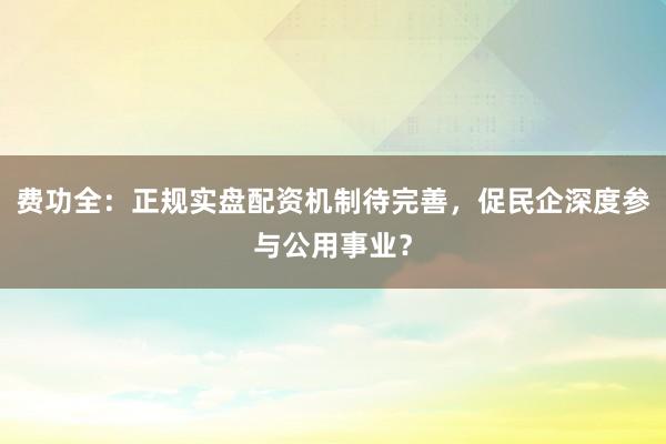 费功全:正规实盘配资机制待完善,促民企深度参与公用事业?