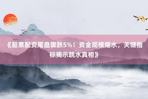 《股票配资尾盘骤跌5%！资金规模缩水，关键指标揭示跳水真相》