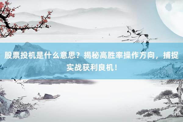 股票投机是什么意思？揭秘高胜率操作方向，捕捉实战获利良机！
