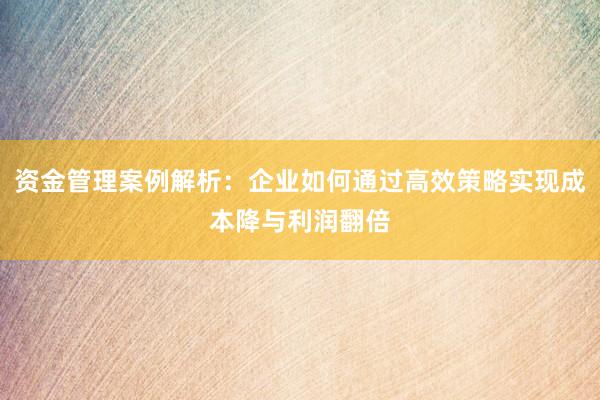 资金管理案例解析：企业如何通过高效策略实现成本降与利润翻倍