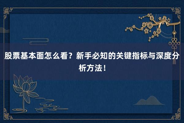股票基本面怎么看？新手必知的关键指标与深度分析方法！